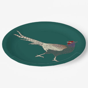 Prato De Papel Placa de papel retrô-retro Turquesa de aves faisão