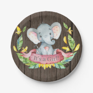 Prato De Papel Placa de papel rosa para Chá de fraldas de elefan