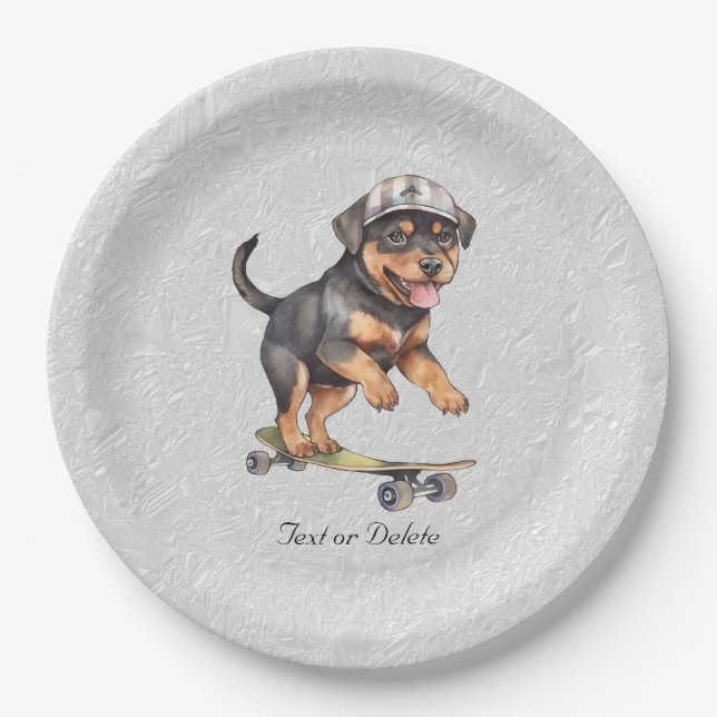 Prato De Papel Placa de papel rottweiler com aquarela (Frente)