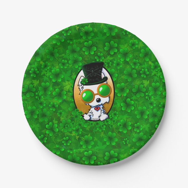 Prato De Papel Placa de Papel Shamrock KiniArt Westie (Frente)