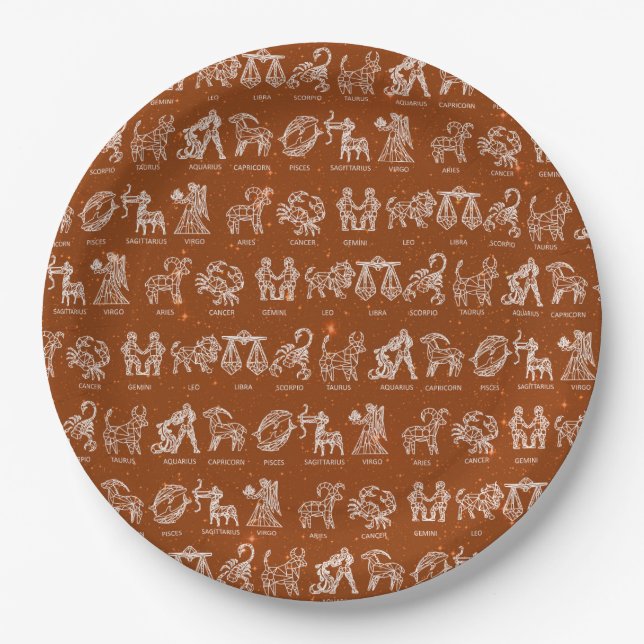 Prato De Papel Placa de Papel Sinal Zodiac (Laranja) (Frente)