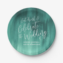 Prato De Papel Placa de papel verde abstrato emerald de casamento