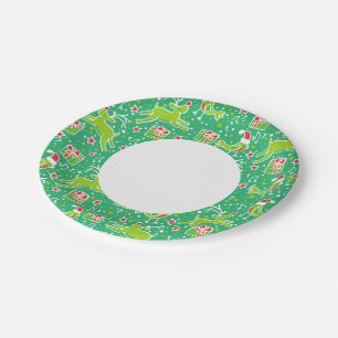 Prato De Papel Placa de papel verde para aves de rena de Natal