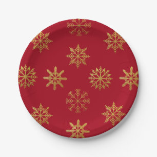 Prato De Papel Placa de Papel Vermelho Dourada com Flocos de Neve