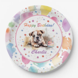Prato De Papel Placa de Papel Watercolor Bulldog