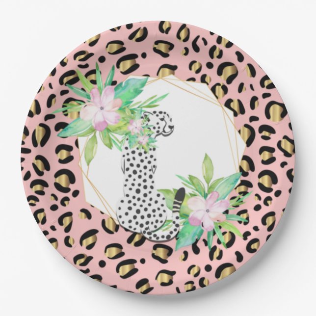 Prato De Papel Placa de Partido de Impressão de Leopardo (Frente)