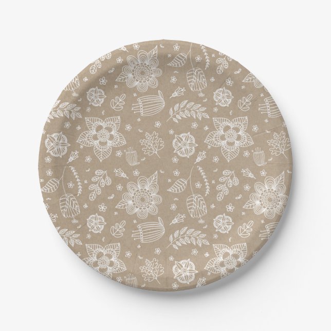 Prato De Papel Placa de Páscoa Floral Rustic Kraft (Frente)