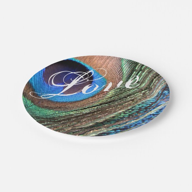 Prato De Papel Placa de penas de pavão personalizável (Inclinado)