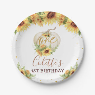 Prato De Papel Placa de primeiro aniversario de Abóbora de Flor S