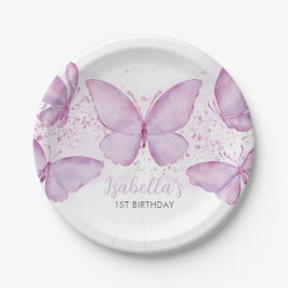 Prato De Papel Placa de primeiro aniversario de borboleta roxa