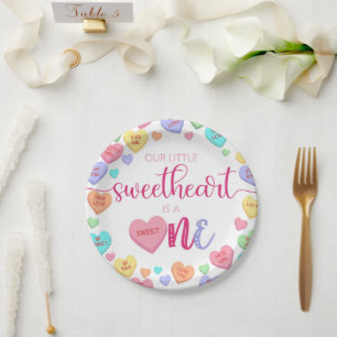 Prato De Papel Placa de primeiro aniversario de Corações de Conve