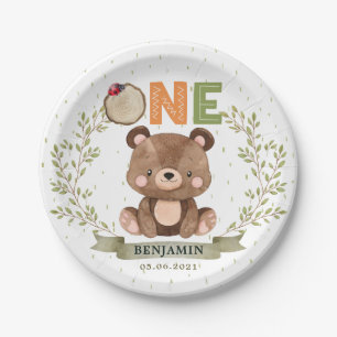Prato De Papel Placa de primeiro aniversario de Urso de Madeira