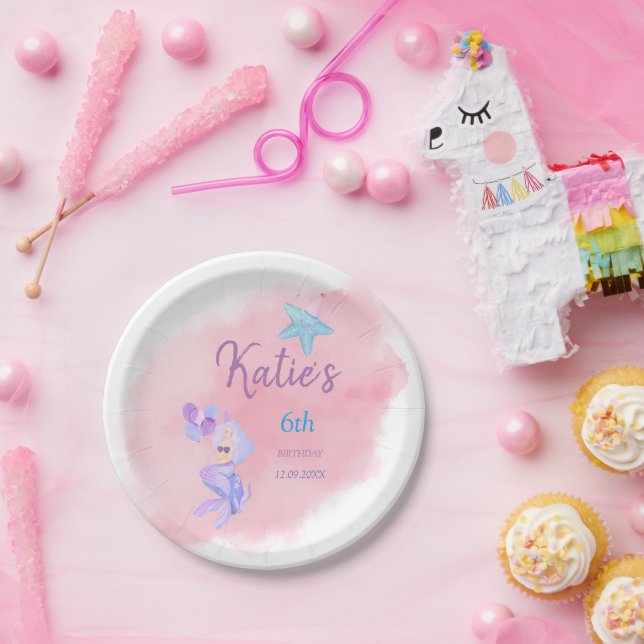 Prato De Papel Placa de Sereia de Aniversário (Festa)