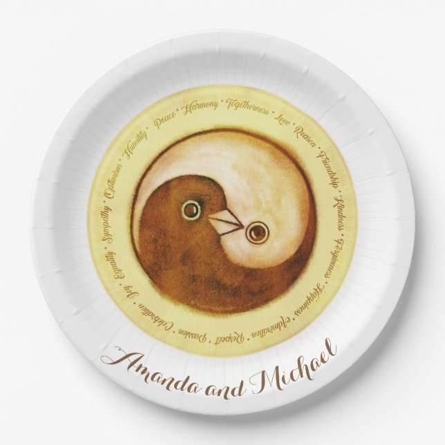 Prato De Papel PLACA DE WEDDING PERSONALIZADA DE 9" Dourado YinYa (Frente)