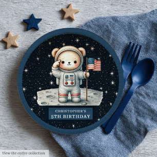 Prato De Papel Placa do partido Astronauta do Ursinho Personaliza