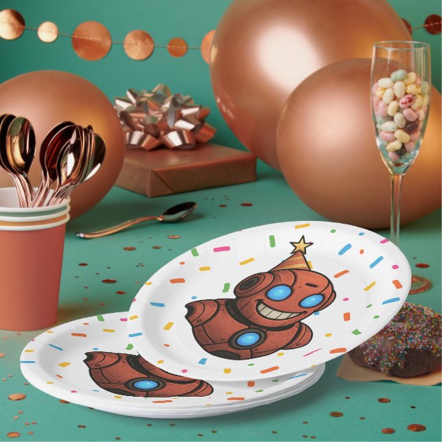 Prato De Papel Placa do Partido das Crianças - Robô Vermelho Boni (Múltiplo)