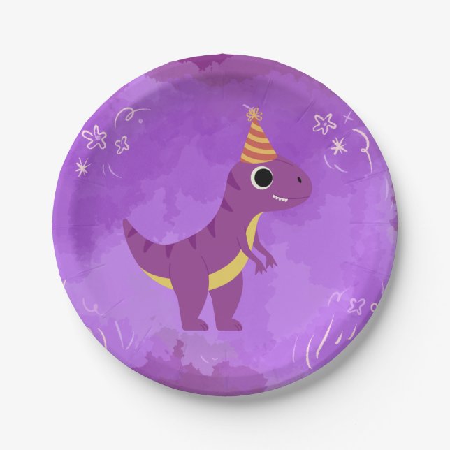 Prato De Papel Placa do Partido Dinossauro Roxo (Frente)