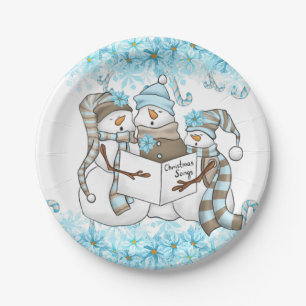 Prato De Papel Placa do partido Snowman de aquarela natalina