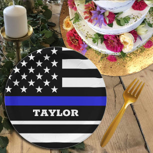 Prato De Papel Placa fina de linha azul, bandeira da polícia pers