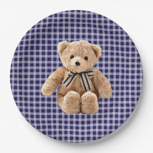 Prato De Papel Placa listrada azul do partido do urso de ursinho