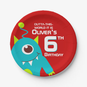 Prato De Papel Placa personalizada 6o aniversário da alienígena