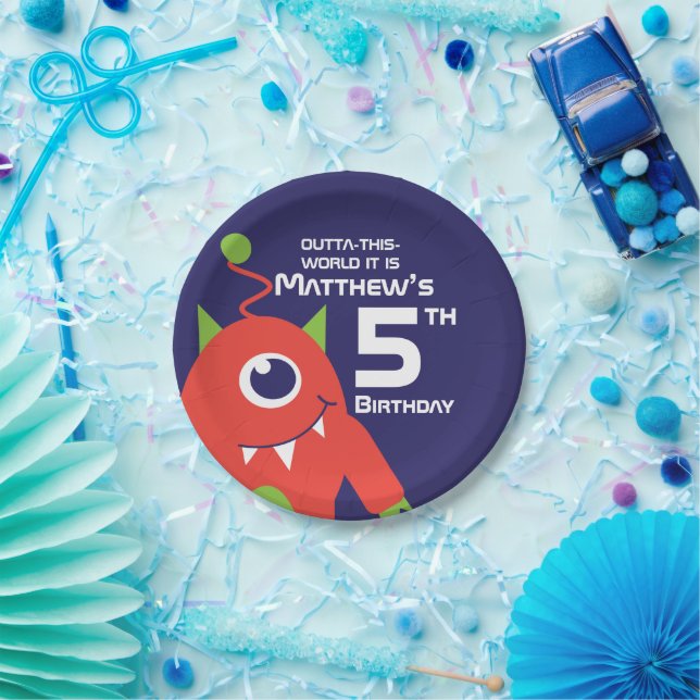 Prato De Papel Placa personalizada de 5 de aniversário para rapaz (Festa)