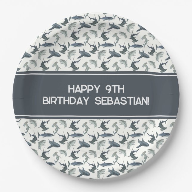 Prato De Papel Placa personalizada de papel para tubarão | Tubarõ (Frente)