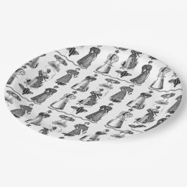 Prato De Papel Placa preto e branco do partido das senhoras à