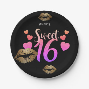 Prato De Papel Placas 16 Doces Personalizadas - LÁBIOS Brilhante