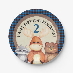 Prato De Papel Placas azuis do aniversário do lenhador da