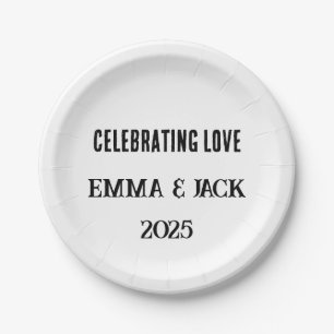 Prato De Papel Placas Celebrando o Amor Nomes e Ano Personalizado
