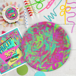 Prato De Papel Placas coloridas de bolos da Retro 90