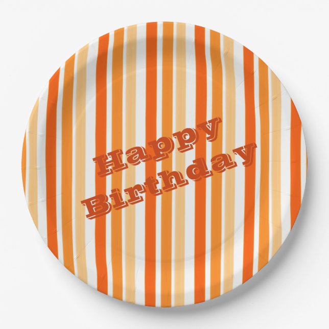 Prato De Papel Placas Convidadas de Papel Stripe Laranja (Frente)
