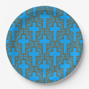 Prato De Papel PLACAS DA FESTA ornamentado Cross 17 Blue/Dourado