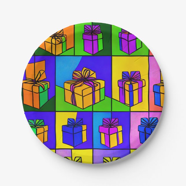 Prato De Papel Placas de aniversário com Design de presente (Frente)