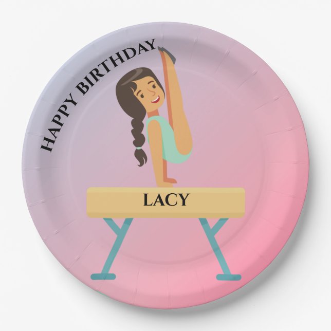 Prato De Papel Placas de aniversário de ginástica personalizadas  (Frente)