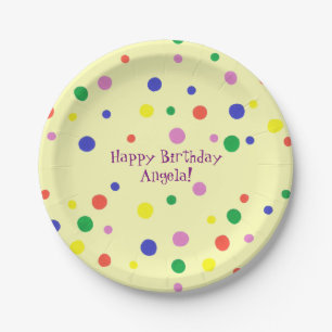 Prato De Papel Placas de Aniversário do Bolinhas Personalizadas