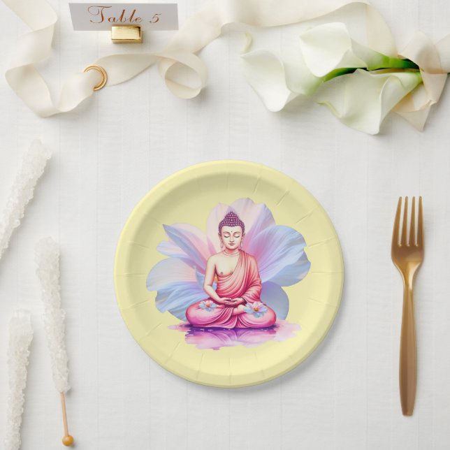 Prato De Papel Placas de Aquarela Buddha, Meditação / Yogini (Casamento)