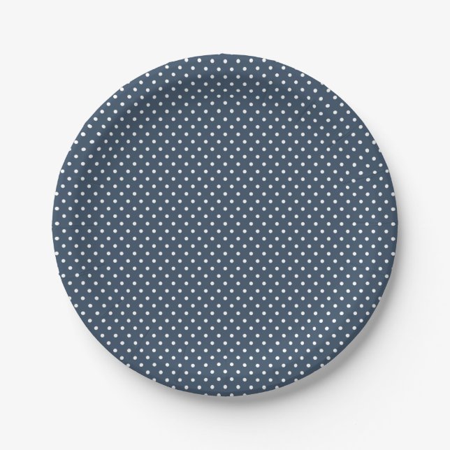 Prato De Papel Placas de Bolinhas Marinho azul e branca clássicas (Frente)