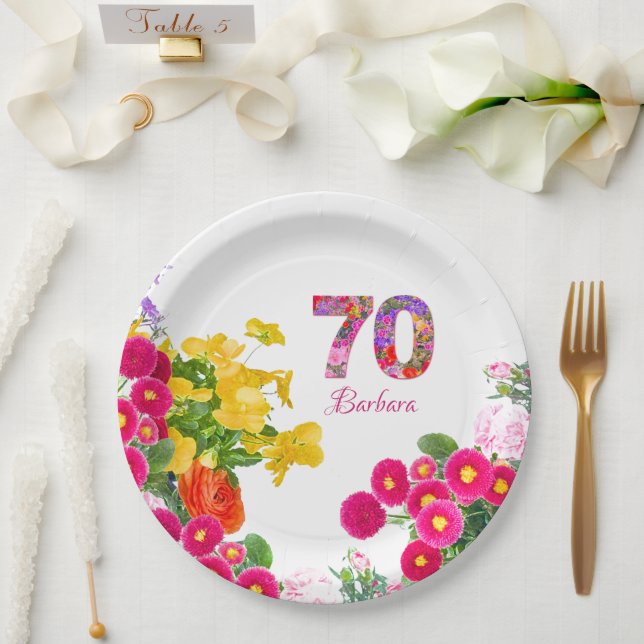 Prato De Papel Placas de buquê floral de festa de aniversário 70 (Casamento)