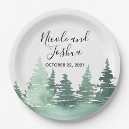 Prato De Papel Placas de casamento da floresta russa de aquarela