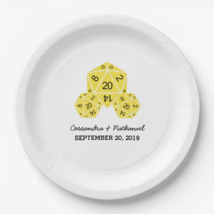 Prato De Papel Placas de Casamento de Dice D20 Amarelas