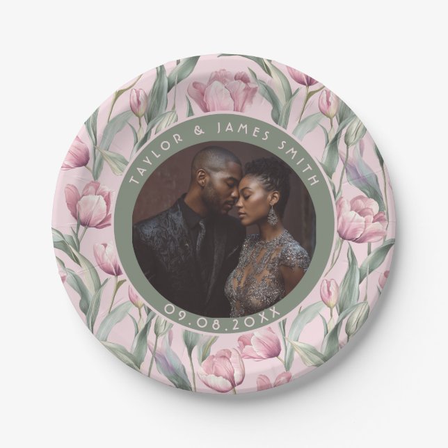 Prato De Papel Placas De Casamento De Tulip Modernas Para Chá de  (Frente)