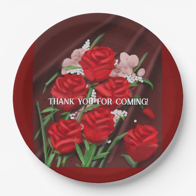 Prato De Papel Placas de Casamento Rosa vermelha (Frente)