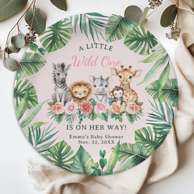 Prato De Papel Placas de Chá de fraldas da Garota Safari Selva -  (Adorable Paper Plates)