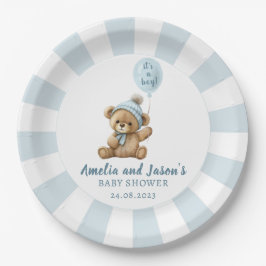 Prato De Papel Placas de chá de fraldas de balões de urso azul