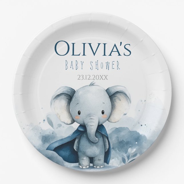 Prato De Papel Placas de Chá de fraldas de Elefante Azul (Frente)
