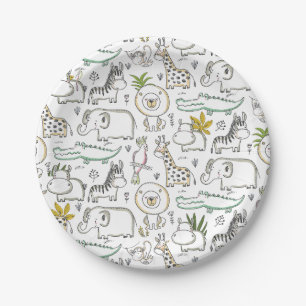 Prato De Papel Placas de Chá de fraldas do Doodle Safari