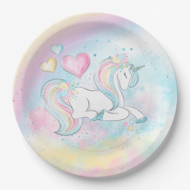Prato De Papel Placas de Chá de fraldas do Unicorn (Frente)