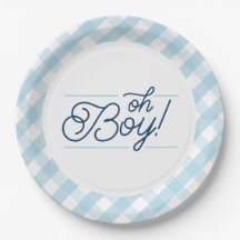 Placas de Chá de fraldas "Oh Boy" de Gingham Azul